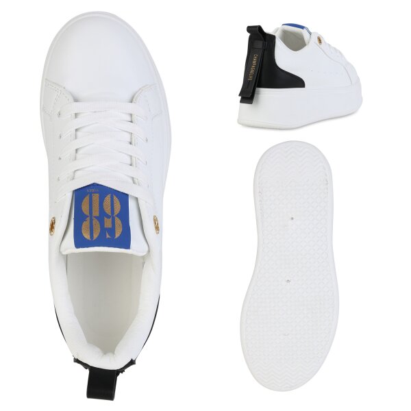 Stiefelparadies Damen Plateau Sneaker in Weiss Sonderangebot der Fabrik