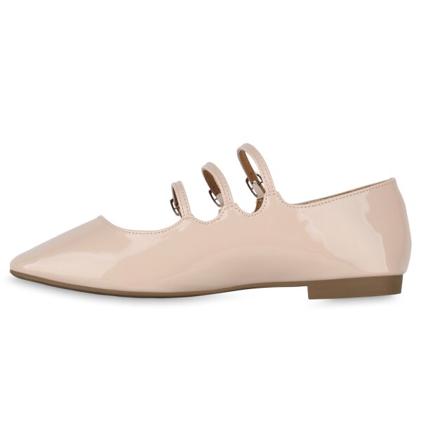 Stiefelparadies Damen Riemchenballerinas in Beige Lack Riesige Rabatte