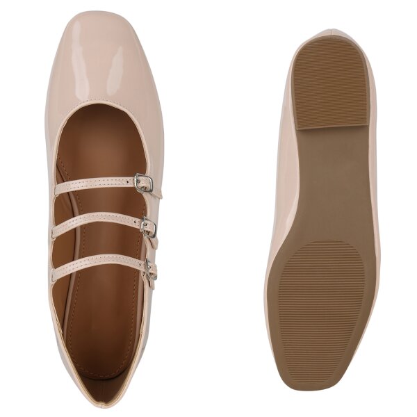 Stiefelparadies Damen Riemchenballerinas in Beige Lack Riesige Rabatte