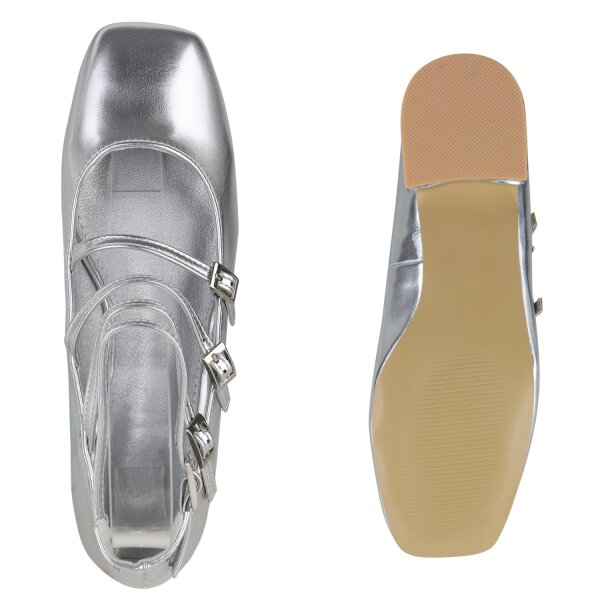 Stiefelparadies Damen Riemchenballerinas in Silber 50% Rabatt mit kostenlosem Versand
