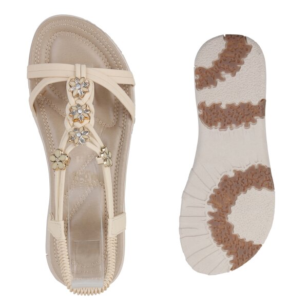 Stiefelparadies Damen Riemchensandalen in Beige Clearance-Verkauf