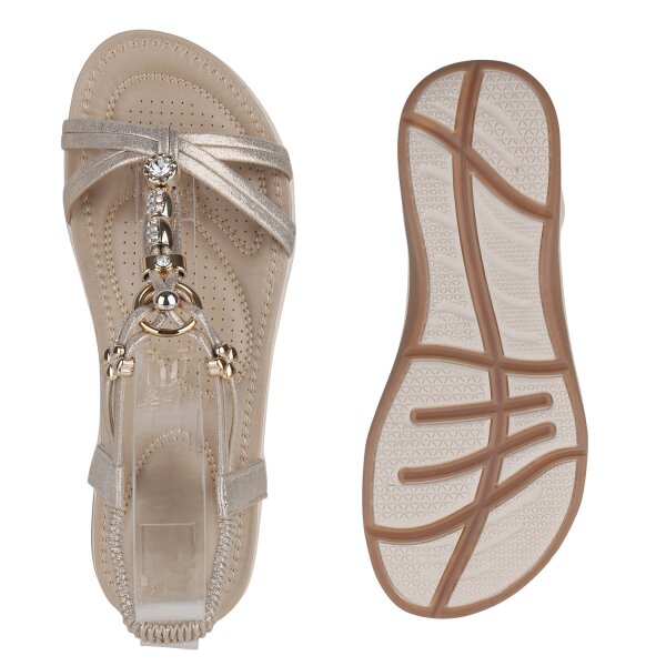 Stiefelparadies Damen Riemchensandalen in Gold Kostenloser Versand international