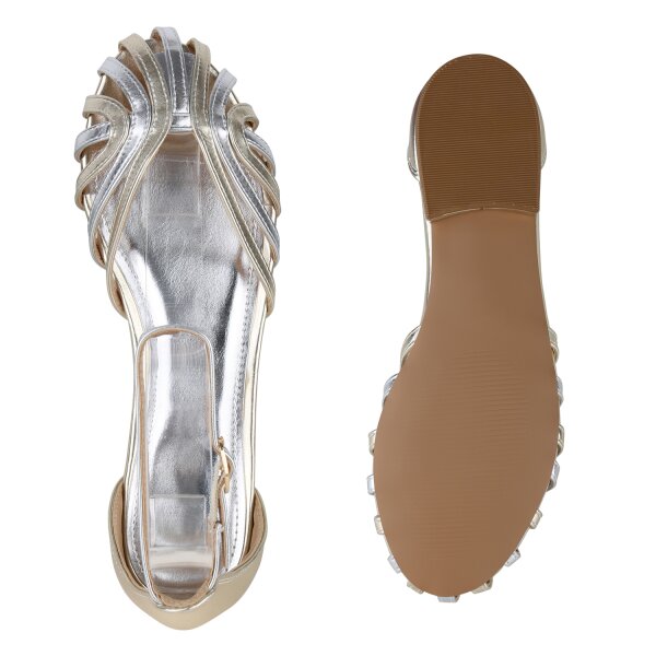 Stiefelparadies Damen Riemchensandalen in Gold Silber Black Friday Preise