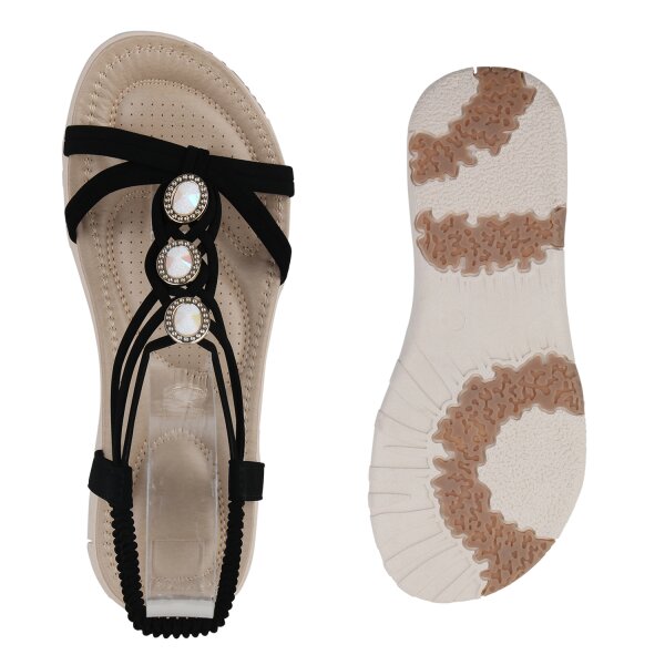 Stiefelparadies Damen Riemchensandalen in Schwarz 50% Rabatt für begrenzte Zeit