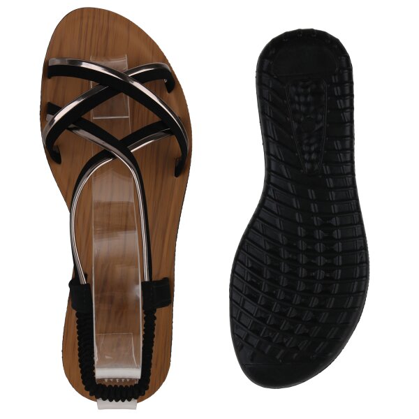 Stiefelparadies Damen Riemchensandalen in Schwarz Bronze Metallic Angebote