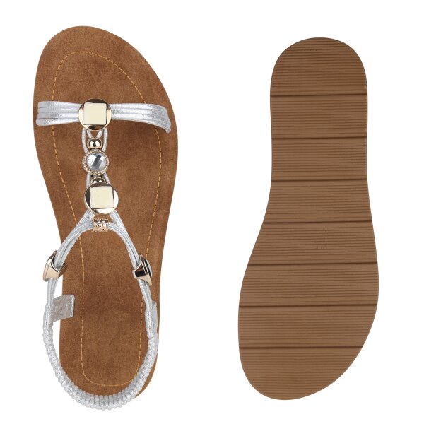 Stiefelparadies Damen Riemchensandalen in Silber Hotsell