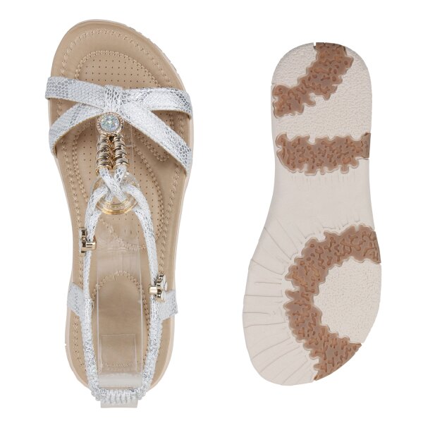 Stiefelparadies Damen Riemchensandalen in Silber im Angebot
