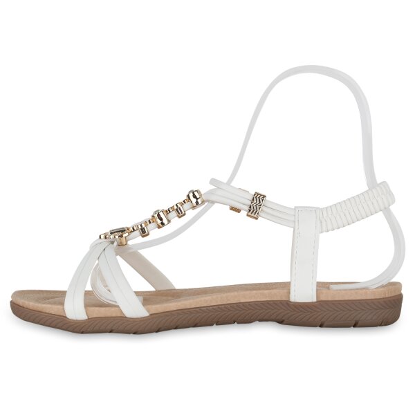 Stiefelparadies Damen Riemchensandalen in Weiss Schlussverkauf