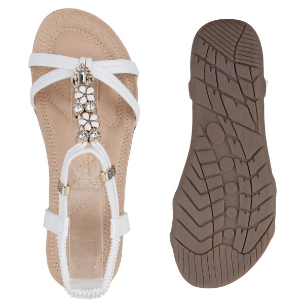 Stiefelparadies Damen Riemchensandalen in Weiss Schlussverkauf