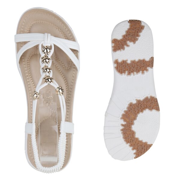 Stiefelparadies Damen Riemchensandalen in Weiss Günstiger Verkauf