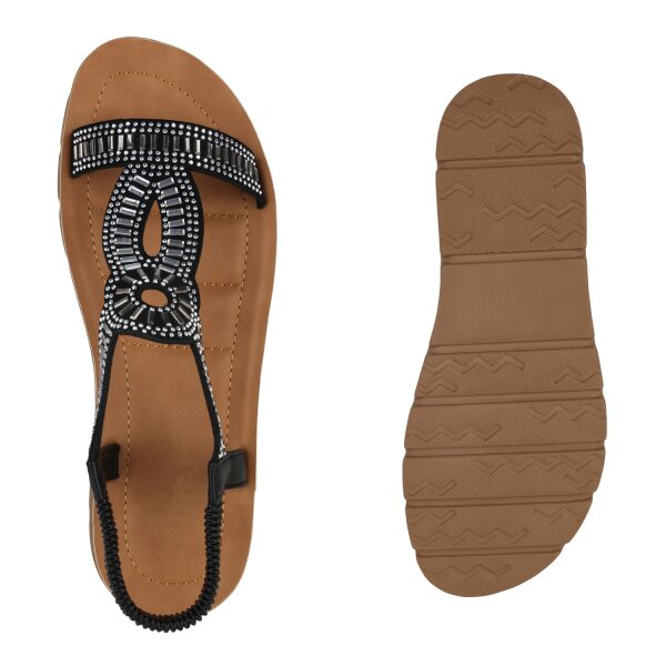 Stiefelparadies Damen Riemchensandaletten in Schwarz Sonderangebot