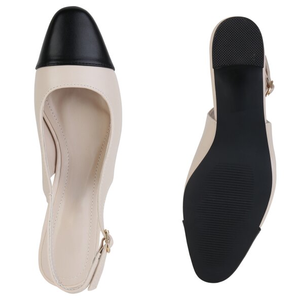 Stiefelparadies Damen Slingpumps in Beige Schwarz Versandkostenfrei