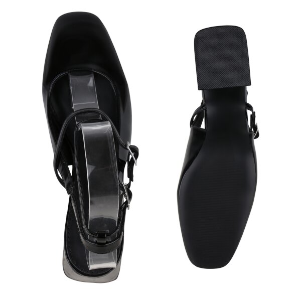 Stiefelparadies Damen Slingpumps in Schwarz Lack Großer Ausverkauf