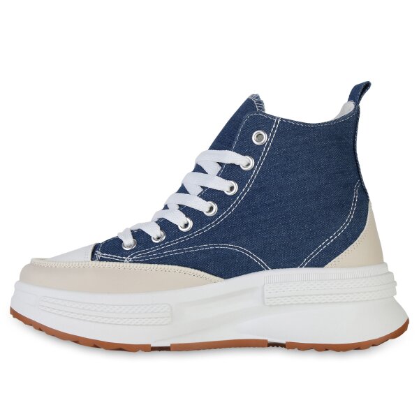Stiefelparadies Damen Sneaker High in Dunkelblau Saisonschlussverkauf