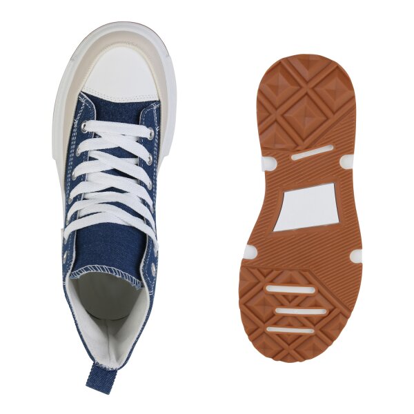 Stiefelparadies Damen Sneaker High in Dunkelblau Saisonschlussverkauf