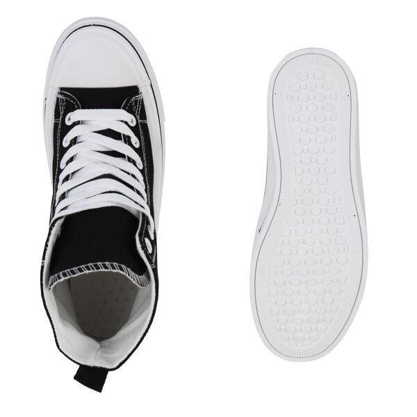 Stiefelparadies Damen Sneaker High in Schwarz Black Friday