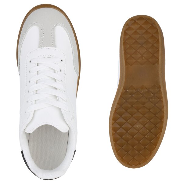 Stiefelparadies Damen Sneaker Low in Schwarz Weiss Muttertagsangebot