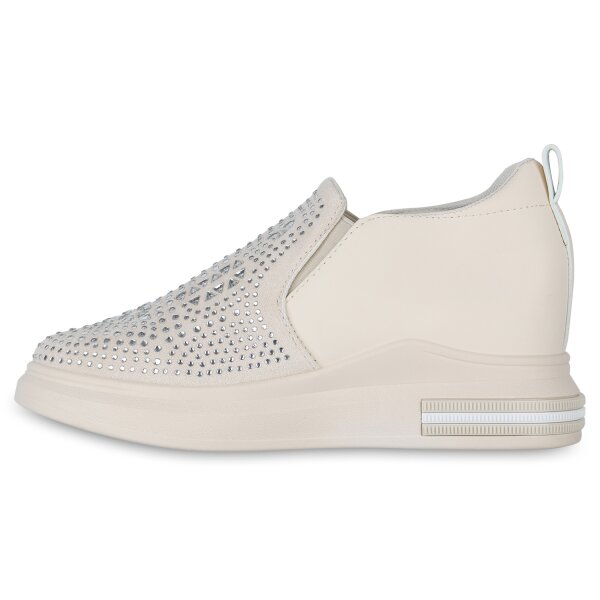 Stiefelparadies Damen Sneaker Wedges in Beige Lagerräumung