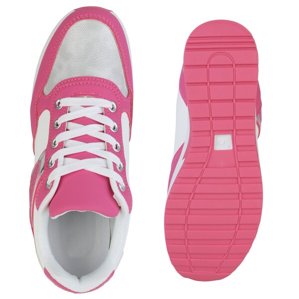 Stiefelparadies Damen Sneaker Wedges in Fuchsia Silber Metallic Heißer Verkauf