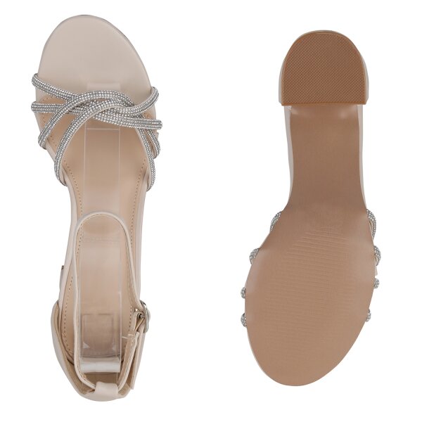 Stiefelparadies Damen Riemchensandaletten in Beige Blitzangebot