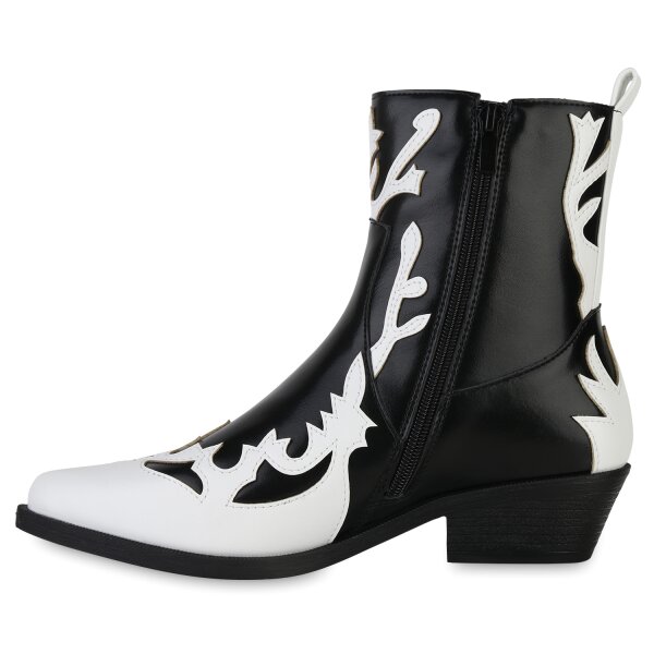 Stiefelparadies Damen Cowboy Boots in Weiss Schwarz Bestseller
