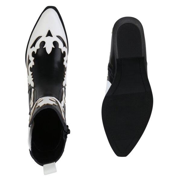 Stiefelparadies Damen Cowboy Boots in Weiss Schwarz Bestseller