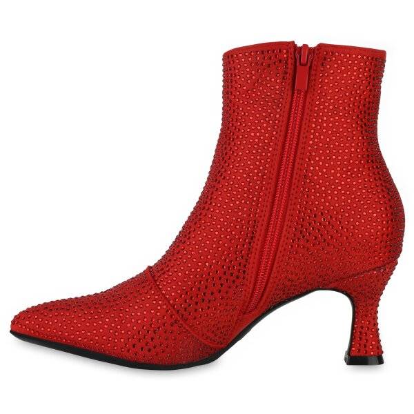 Stiefelparadies Damen Klassische Stiefeletten in Rot Velours Tägliche Deals