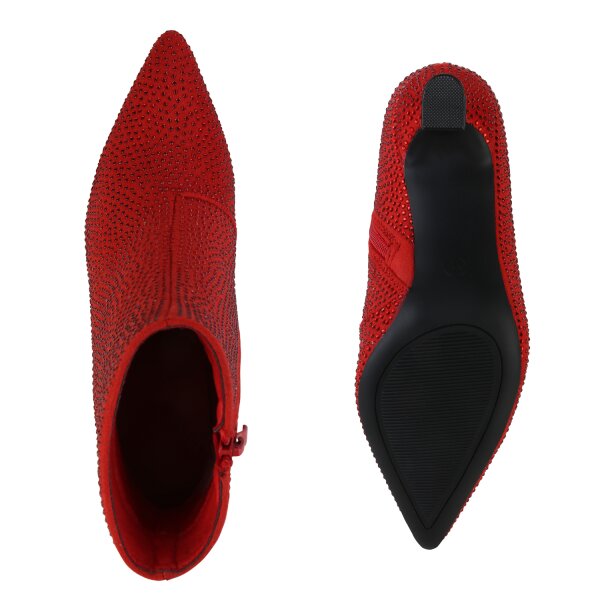 Stiefelparadies Damen Klassische Stiefeletten in Rot Velours Tägliche Deals