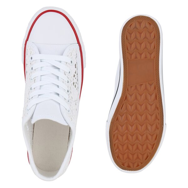 Stiefelparadies Damen Sneaker Low in Weiss Kostenlose Rückgabe