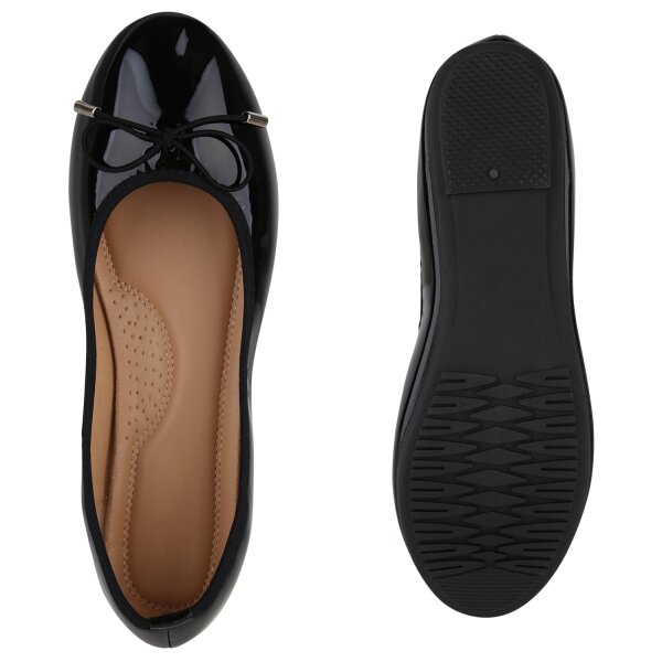 Stiefelparadies Damen Klassische Ballerinas in Schwarz Lack Begrenzte Freigabe