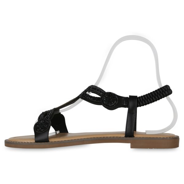 Stiefelparadies Damen Riemchensandalen in Schwarz Letzter Tag