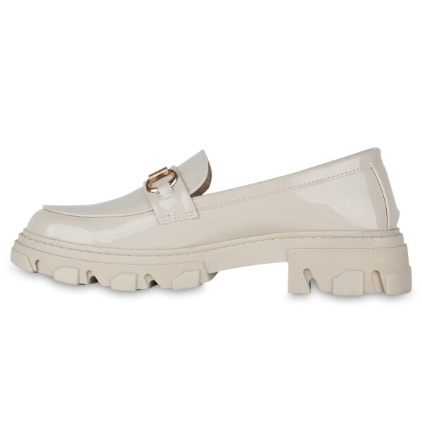 Stiefelparadies Damen Loafers in Beige Lack Bis zu 65% Rabatt