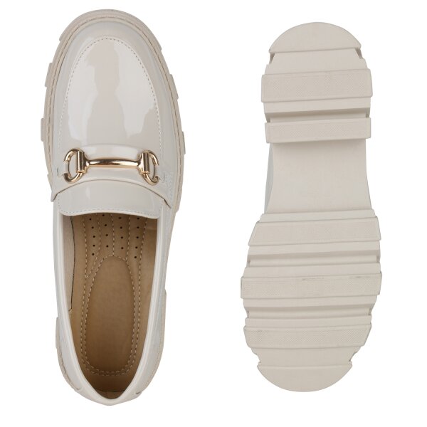 Stiefelparadies Damen Loafers in Beige Lack Bis zu 65% Rabatt
