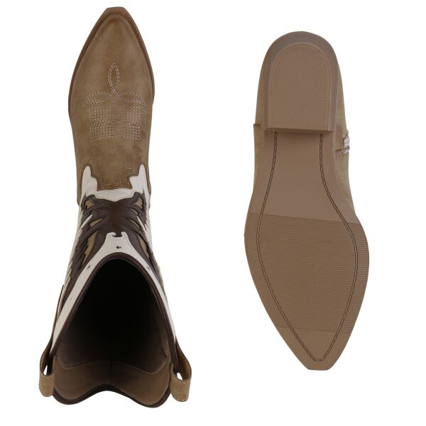 Stiefelparadies Damen Cowboystiefel in Khaki Beige Begrenzt auf 3 Tage
