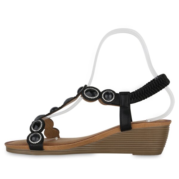 Stiefelparadies Damen Keilsandaletten in Schwarz im Angebot