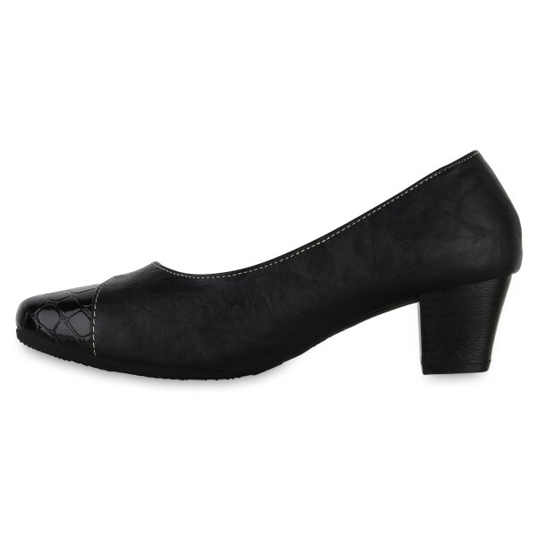 Stiefelparadies Damen Klassische Pumps in Schwarz Kroko Lack Fabrikpreis