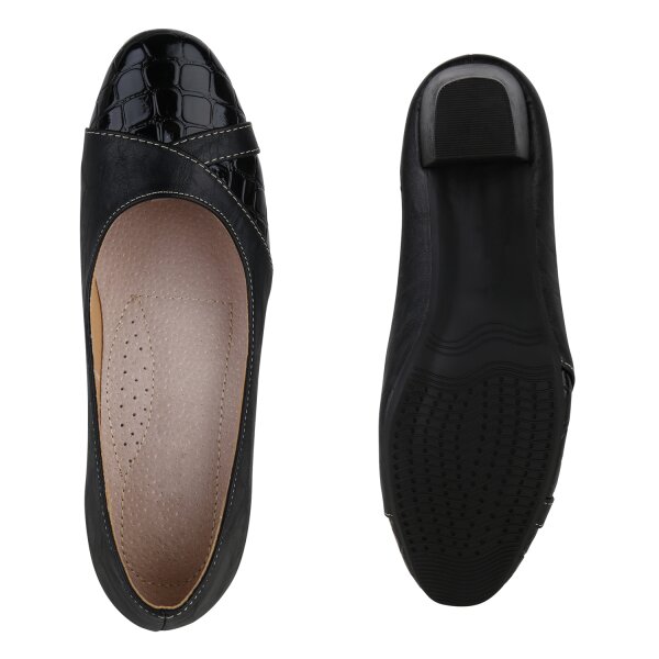 Stiefelparadies Damen Klassische Pumps in Schwarz Kroko Lack Fabrikpreis