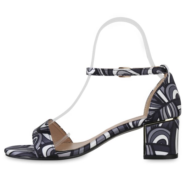 Stiefelparadies Damen Klassische Sandaletten in Schwarz Grau Weiss Muster Günstig kaufen