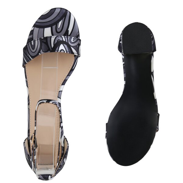 Stiefelparadies Damen Klassische Sandaletten in Schwarz Grau Weiss Muster Günstig kaufen