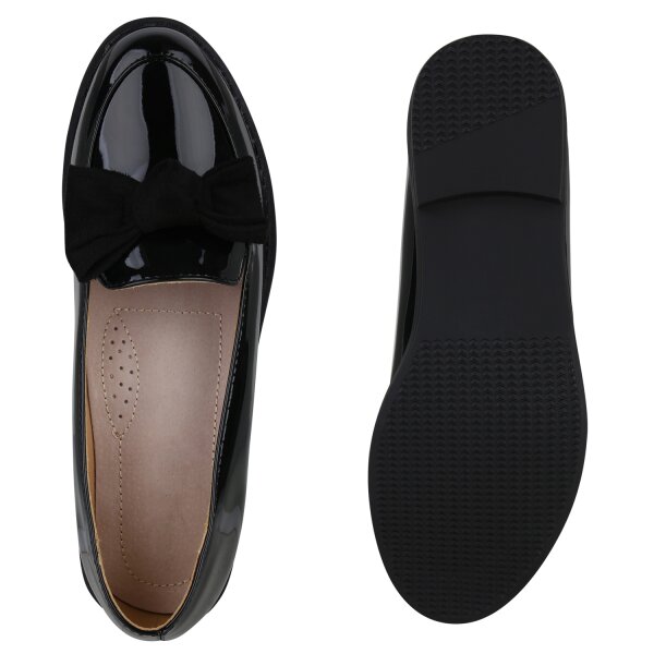 Stiefelparadies Damen Klassische Slippers in Schwarz Lack Versandkostenfrei