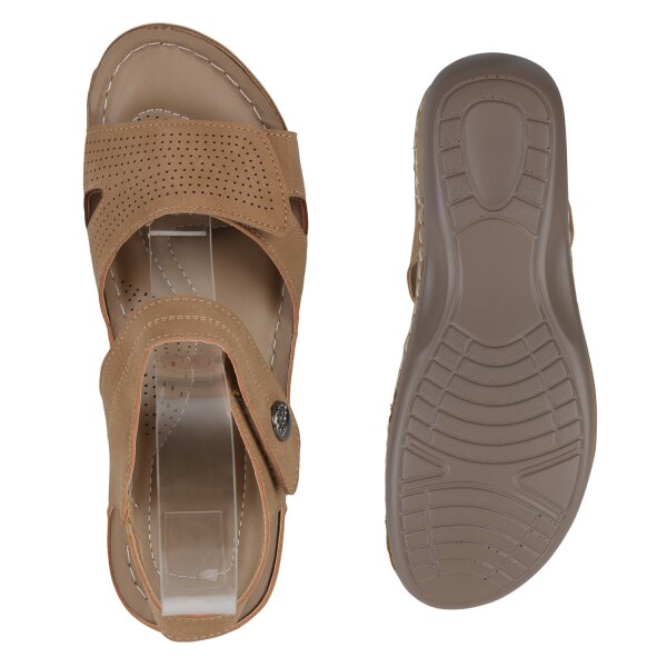 Stiefelparadies Damen Komfort Sandalen in Hellbraun Großer Ausverkauf