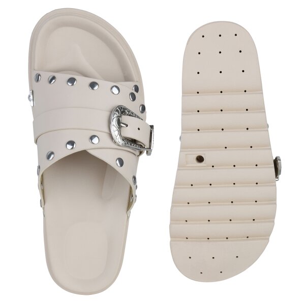 Stiefelparadies Damen Pantoletten in Beige Jubiläumsangebot
