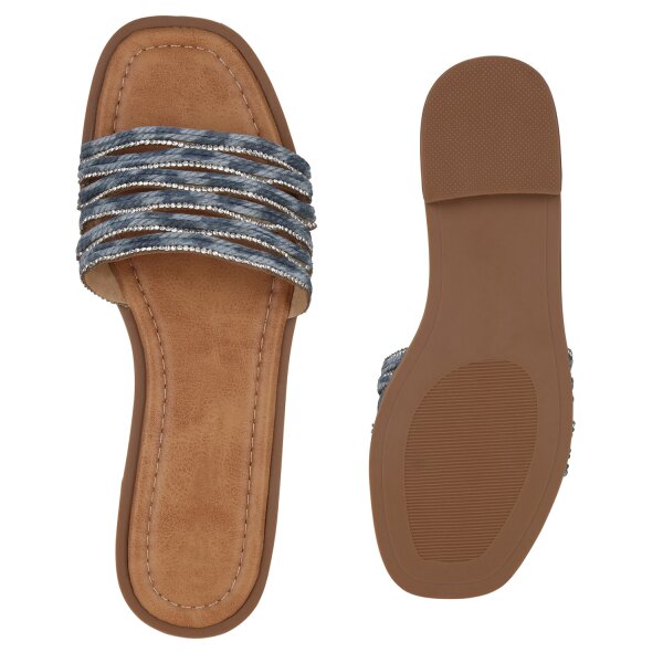Stiefelparadies Damen Pantoletten in Blau Online Outlet