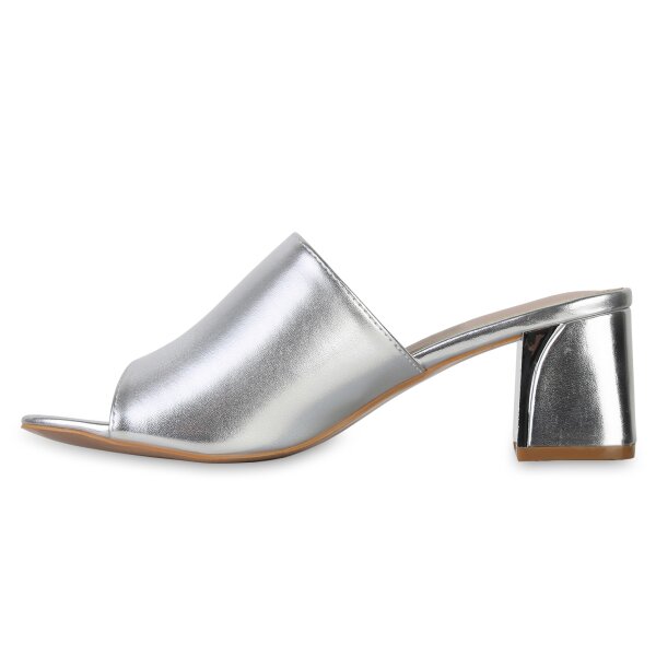 Stiefelparadies Damen Pantoletten in Silber Tiefpreis