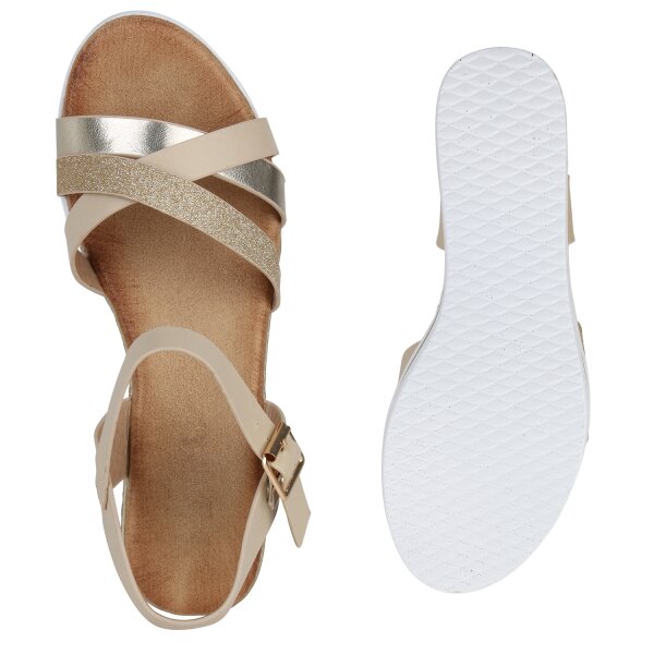 Stiefelparadies Damen Plateau Sandaletten in Beige JETZT KAUFEN