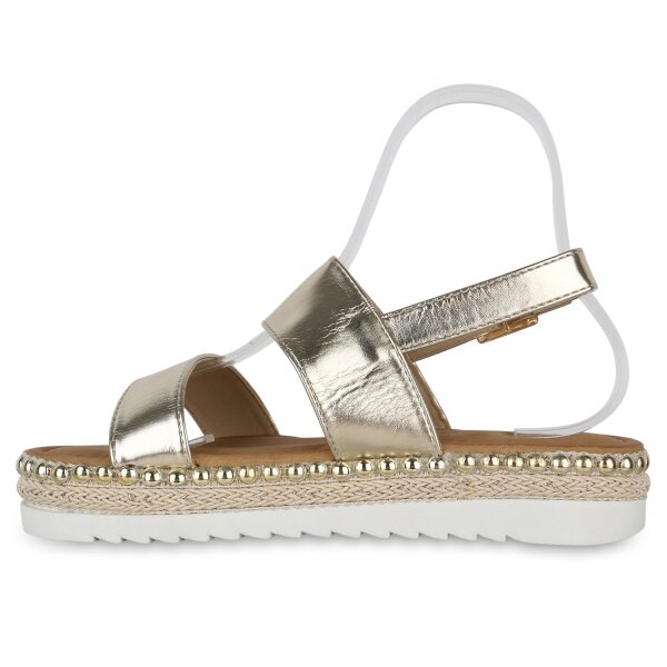 Stiefelparadies Damen Plateau Sandaletten in Gold Letzte 2 Tage