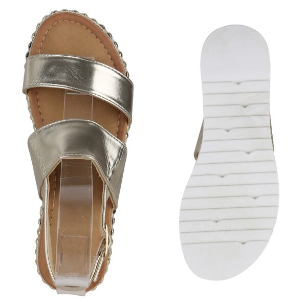 Stiefelparadies Damen Plateau Sandaletten in Gold Letzte 2 Tage
