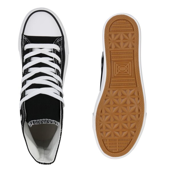 Stiefelparadies Damen Plateau Sneaker in Schwarz Nur noch ein Tag übrig