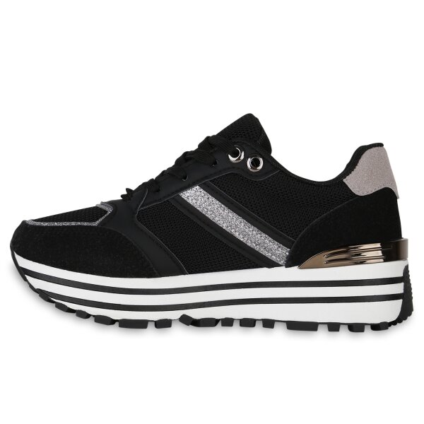 Stiefelparadies Damen Plateau Sneaker in Schwarz Super Rabatt