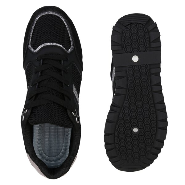 Stiefelparadies Damen Plateau Sneaker in Schwarz Super Rabatt